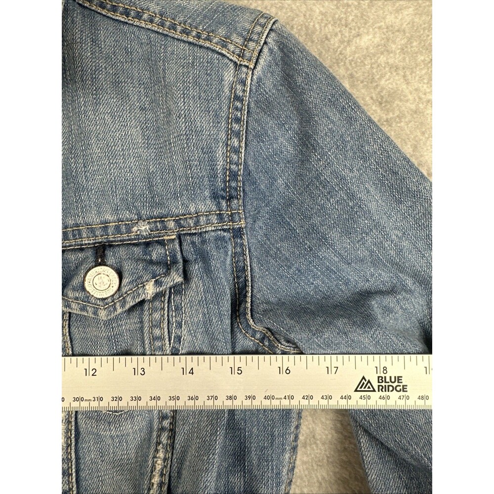 American Eagle Jacket Women's Small Blue Denim Trucker Distressed Button Front - Picture 5 of 8